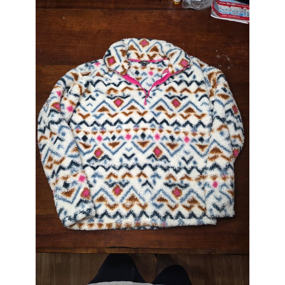 Eddie Bauer Women's S Sherpa Fleece Pullover 1/4 Zip Aztec Geometric Print